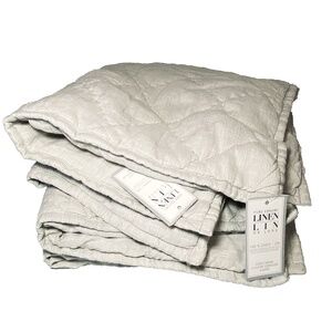 Pure Luxury 100% Linen Two Euro Shams Square Neutral Simple Coastal Stripes